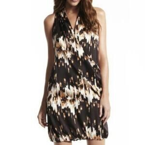 Derek Lam Design Nation Black Tan White Print Drawstring Mini Dress Tunic XS